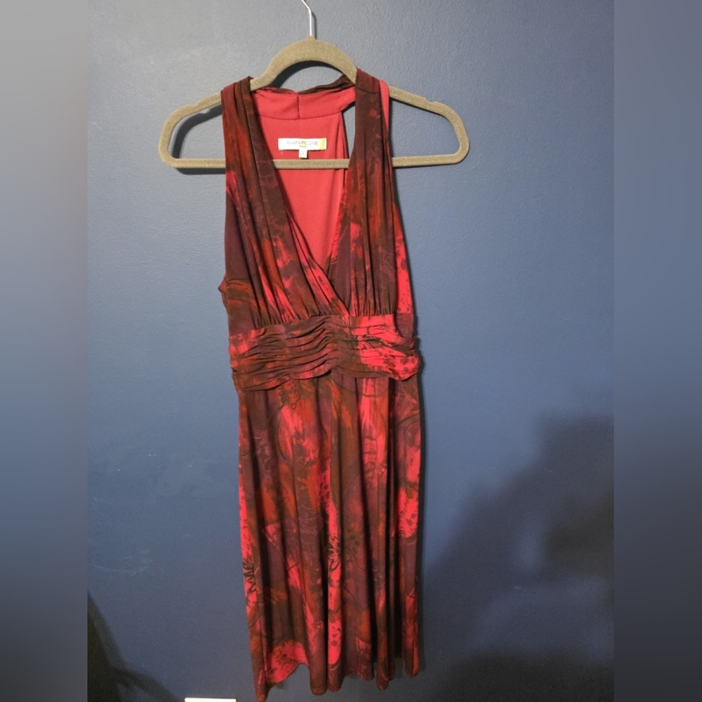 Evan Picone Red Sleeveless Midi Evening Dress Size 12 Shirred Cocktail Formal